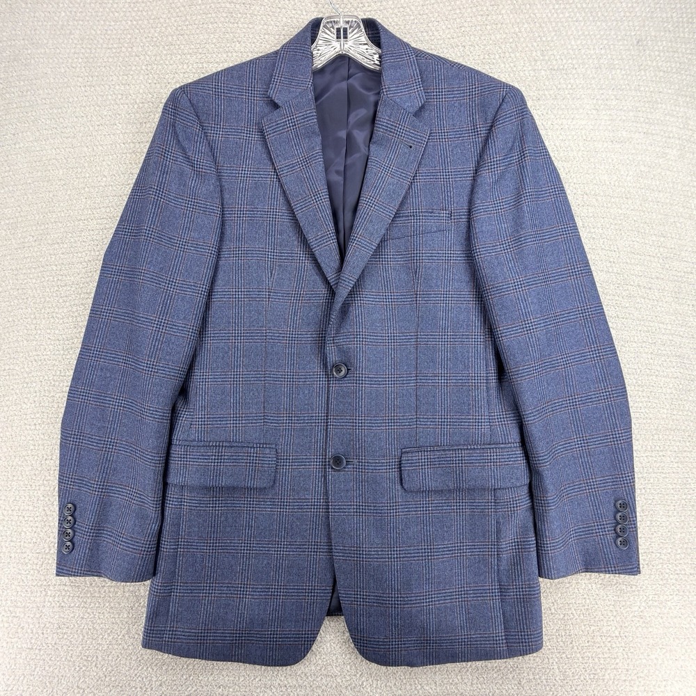 Jos A Bank Signature Sport Coat Blazer Mens 37R Blue Glen Plaid 100% Wool